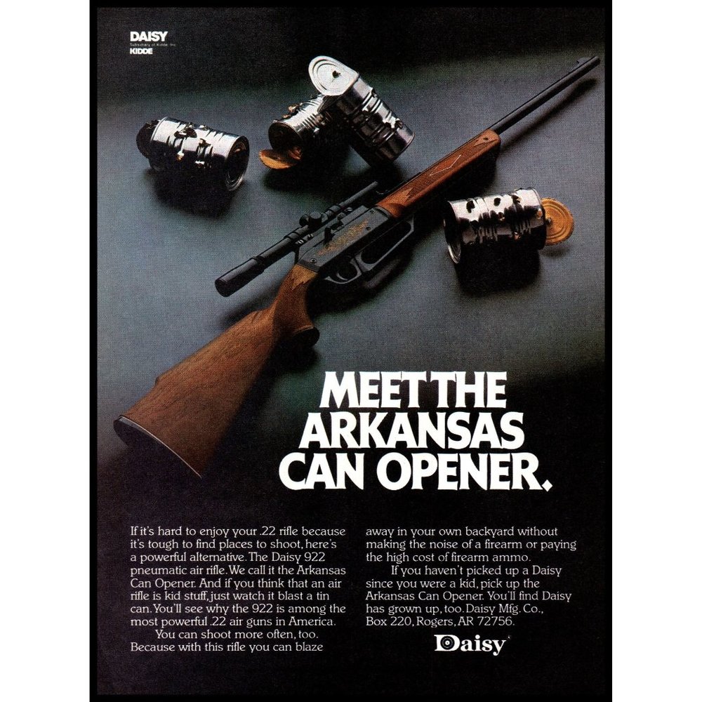 1982 Daisy 922 Air Rifle Toy Vintage Print Ad Arkansas Can Opener Wall Art Photo
